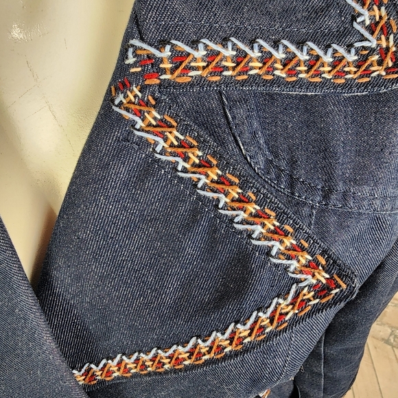 GAP Belted Denim Trench Coat  Embroidered Retro Blue Size Small - Picture 6 of 16